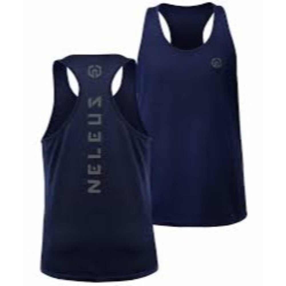 Neleus Mens 3XL Blue Mesh Sleeveless Quick-Dry Gym Tank Top With Logo Design